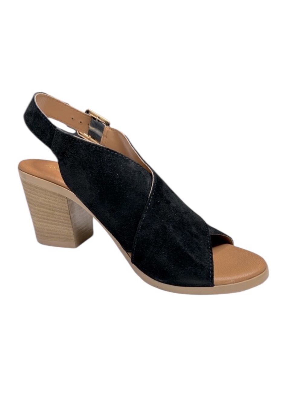 NEW Artigiano Luchesse Women's Suede Sandals Size 9.5 Black Open Toe 3" Heel